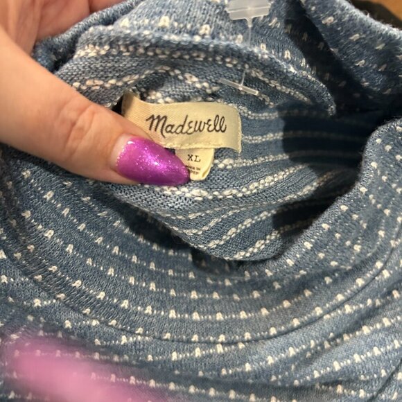 Madewell Blue Textured Mock Neck Knit Top — XL — Soft Stretchy Long Sleeve - Picture 6 of 7